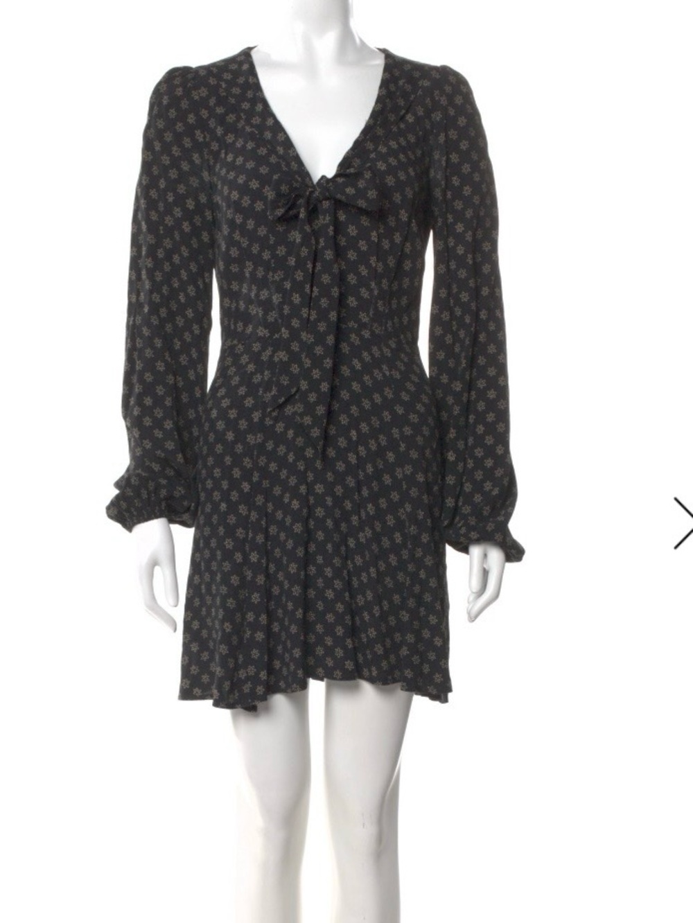 Reformation Black Mini Dress with Subtle Beige Floral Print